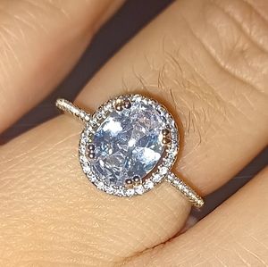 NWT Gioielli Solid Sterling Silver Engagement ring With Oval Shape Diamond